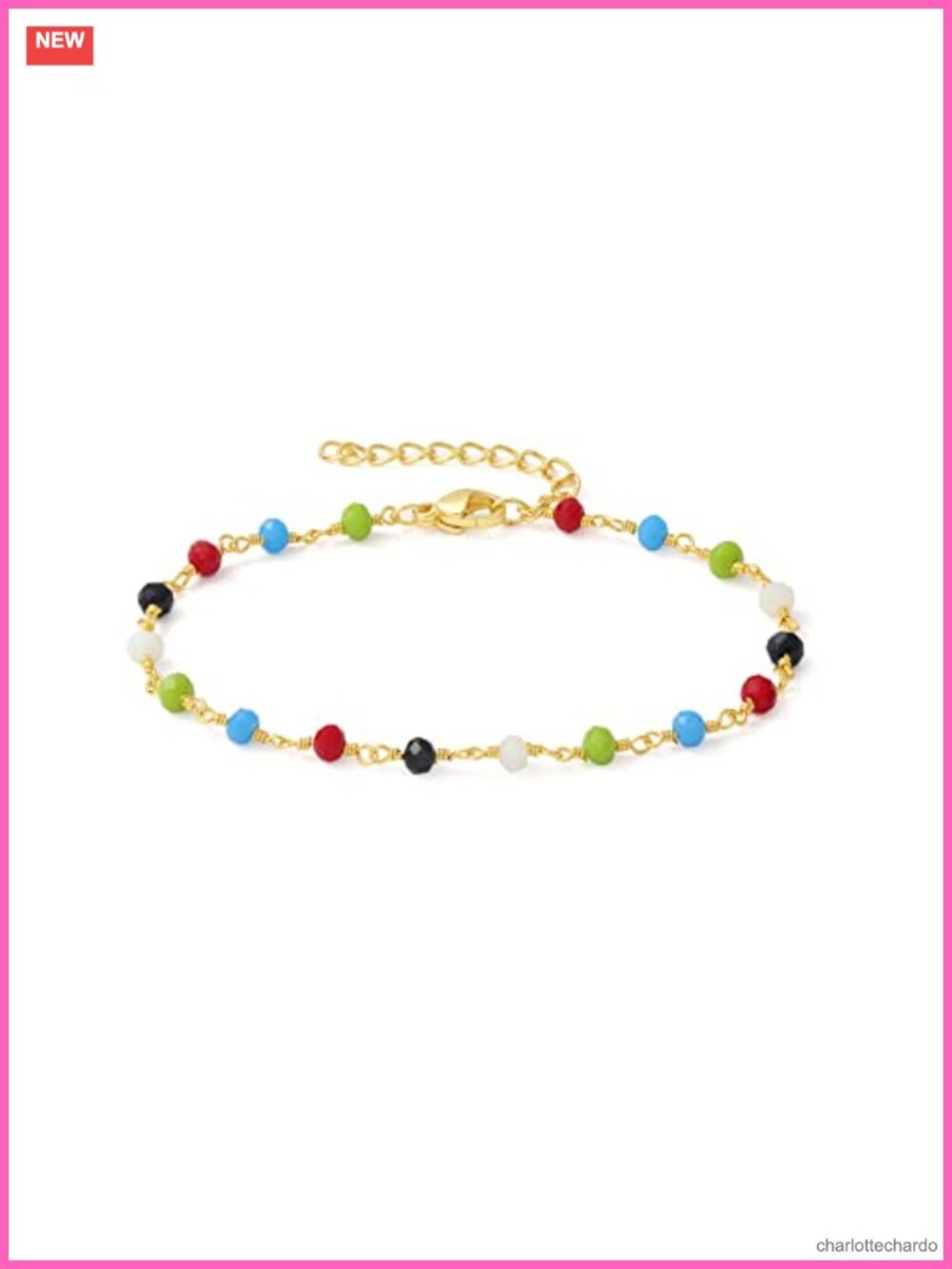 Dainty 18K Gold Plated Chain Bracelet Layered Crystal Charm Stackable